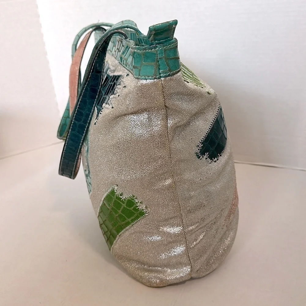 Chi by Carlos Falchi retro Snakeskin & Brass Details Stylish Multicolor Tote